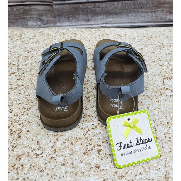 First Steps By Stepping Stops Gray Blue Arizona Style Toddler's Sandals Size 8T - Picture 6 of 9